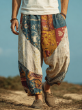 Western Bohemian Style Plant And Flower Pattern Retro Cotton And Linen Loose Wide-leg Pants elevenforest