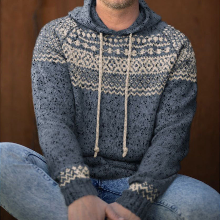 Men'S Vintage Knitted Jacquard Hooded Sweater elevenforest