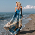 Vintage Marble Texture Collection Retro Bohemia Women Style Gradient Gilded Pattern Linen Maxi Dress elevenforest