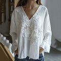 Vintage Floral Lace Embroidered Comfy V Neck Tunic elevenforest
