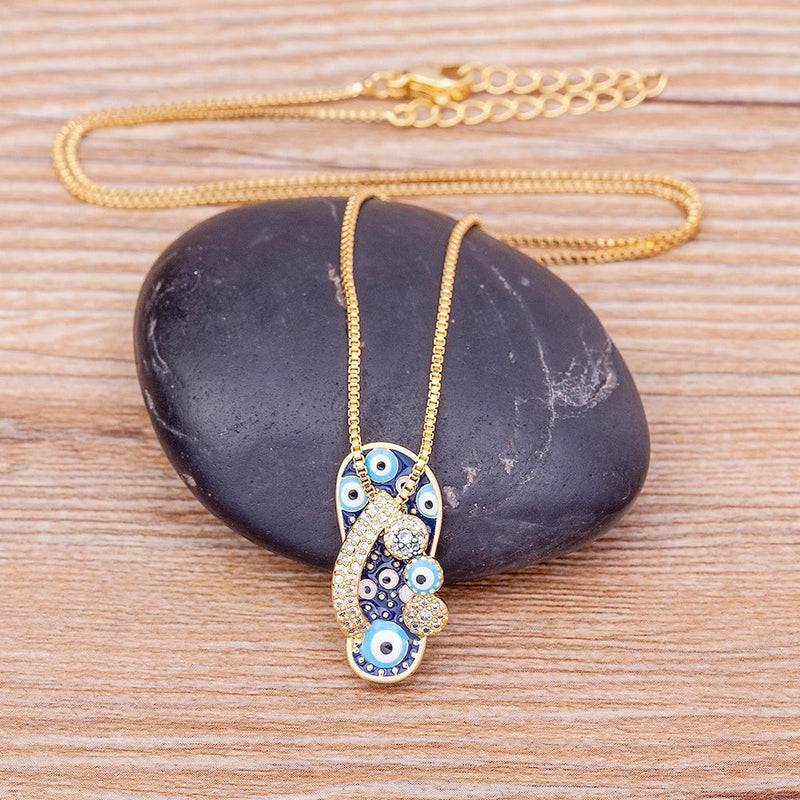 Azure Evil Eye Slipper Necklace