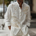 Men's Japanese-style Pine Tree With Cranes Pattern Linen Blend Shirt elevenforest