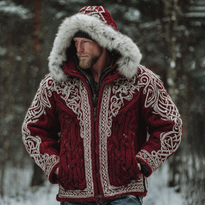 Men's Christmas Santa Celtic Art Warm Hooded Knit Sweater Jacket artswardrobe