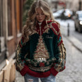 Comstylish Women's Gold Christmas Tree Knit Half-zip Sweater