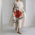 Japanese Style Bamboo Forest And Sunset Linen And Cotton Round Neck Dress elevenforest
