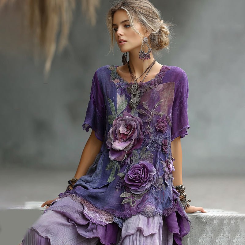 Vintage Bohemian Embroidered Floral Patchwork T-shirt elevenforest