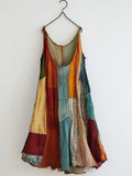 Vintage Patchwork Linen Blend Midi Dress elevenforest