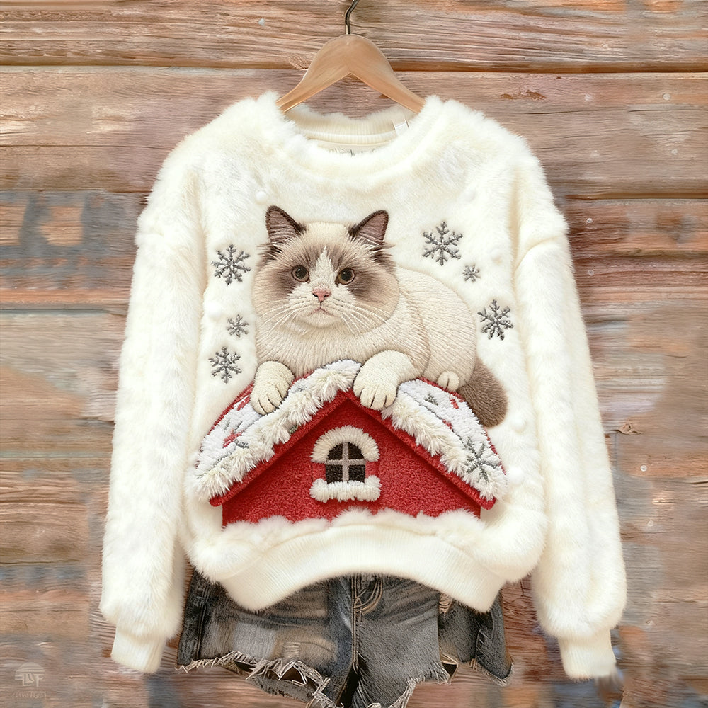 Comstylish Cat Lying Down Warm Turtleneck Sweater