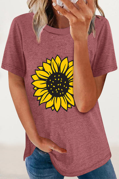Print Flowers O Neck T-shirts