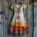 Women's Vintage Viking Tree Of Life Printed Cotton And Linen Dress elevenforest