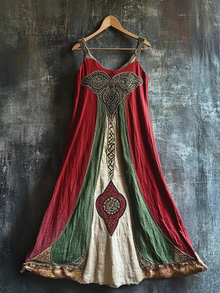 Celtic Totem Printed Vintage Linen Halter Dress elevenforest