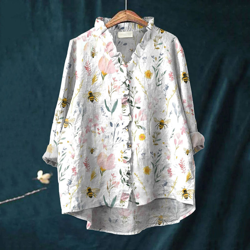 Women's Vintage Bee Floral Print Shirt elevenforest