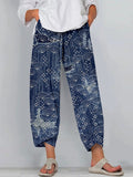 Japanese Sashiko Art Cropped Casual Pants elevenforest