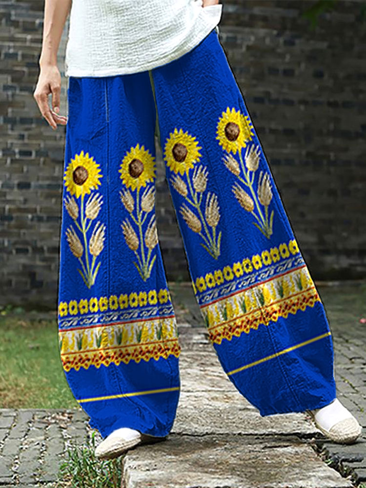 Women's Vintage Sunflower Print Pants elevenforest