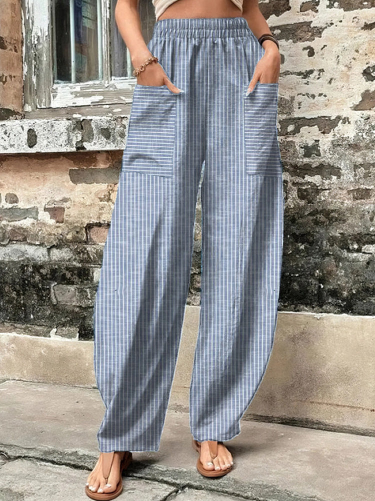 Simple Striped Baggy High Waisted Casual Pants elevenforest