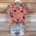 Women's Vintage Floral Art Pattern Print V-neck Casual T-Shirt