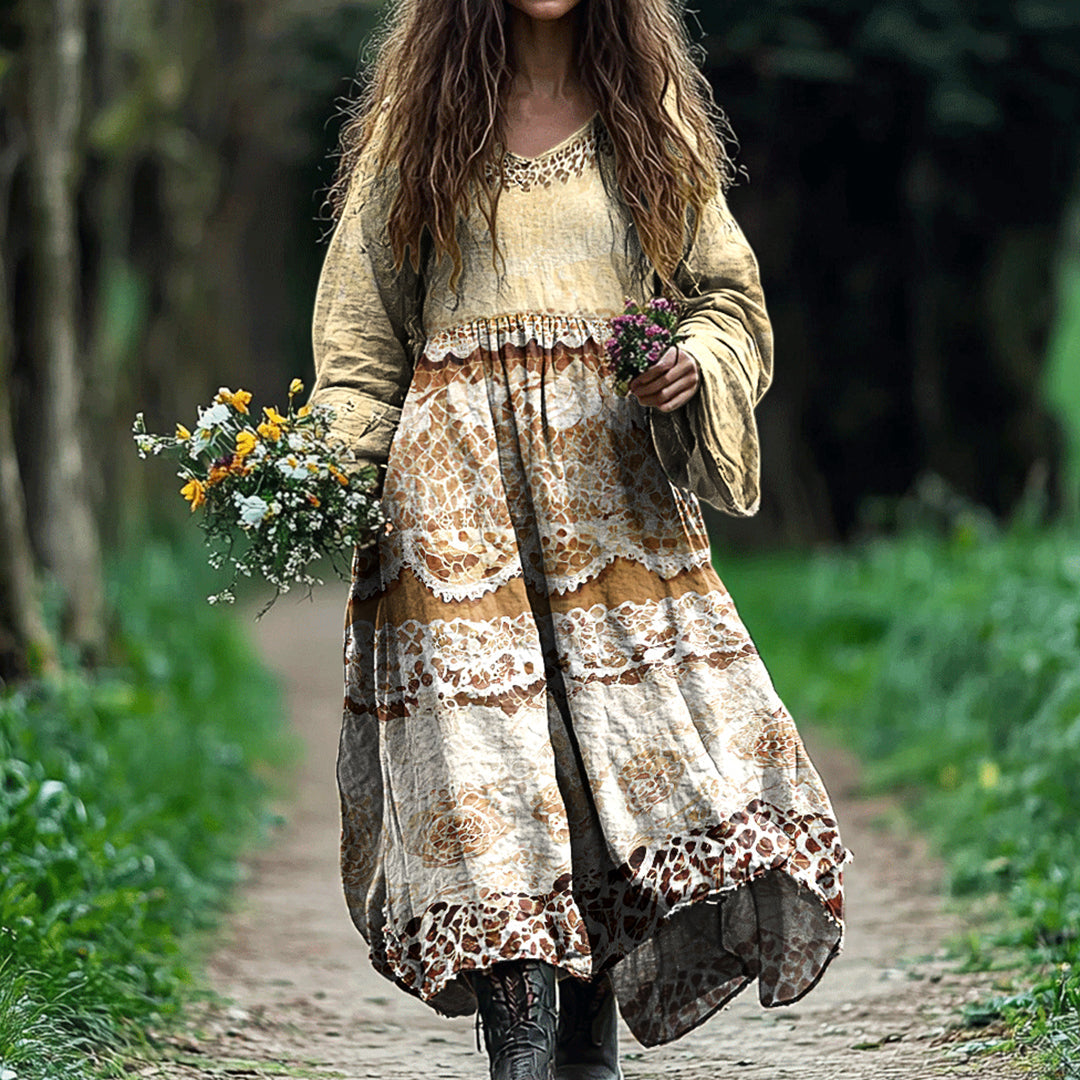 Vintage Lace Floral Linen Blend Maxi Dress elevenforest
