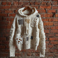 Comstylish Women's Halloween Geometric Pattern Embroidery Making Old Hooded Sweater
