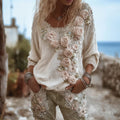 Women's Floral Vintage Cotton And Linen Long-sleeved Top elevenforest