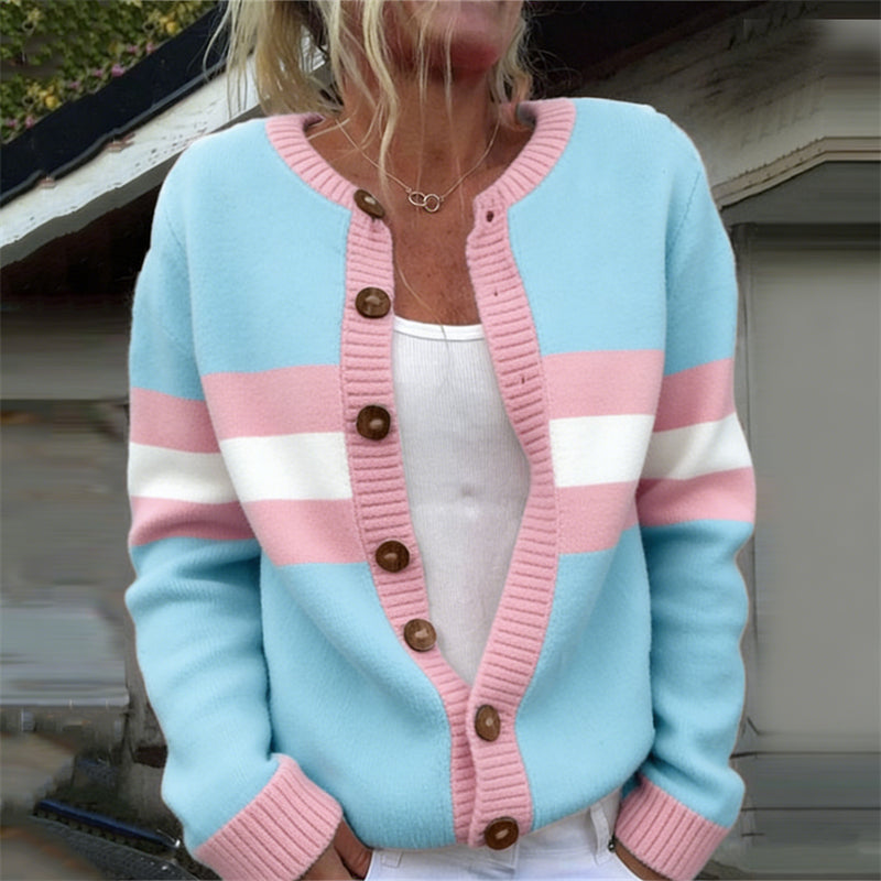 Comstylish Trans Flag Inspired Colorblock Cozy Knit Cardigan