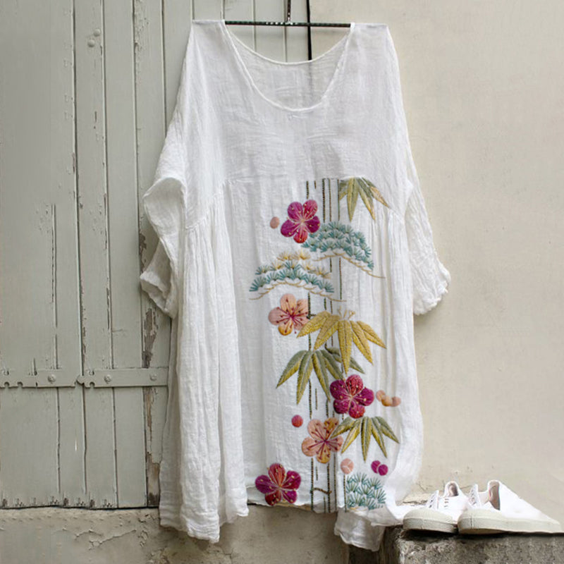 Women's Japanese Art Pine And Plum Blossoms Loose Casual Maxi Dress elevenforest