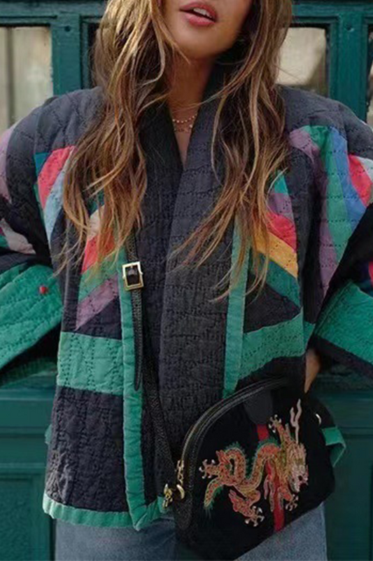 British Style Color Block Contrast Turndown Collar Outerwear