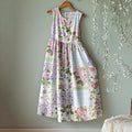 Vintage Flower Patchwork Print Round Neck Tank Midi Dress elevenforest
