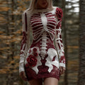 Comstylish Classy Bloody Roses Skeleton Art Bandages Knit Sweater Dress