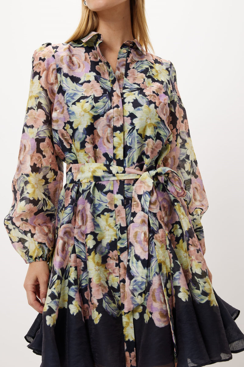 Lantern Sleeve Mini Dress With Belt