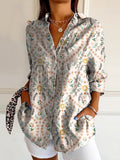 Women's Vintage Floral Art Print Casual Cotton Shirt