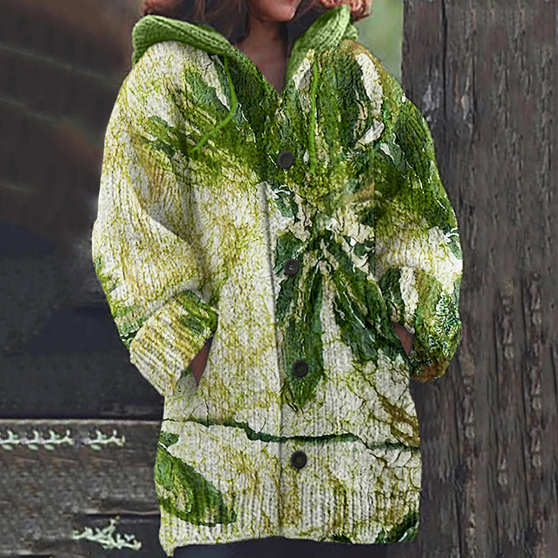 Vintage Smudging Floral Art Cozy Button Sweater elevenforest