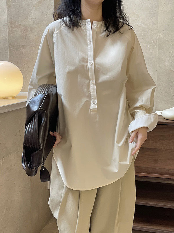 Urban Long Sleeves Loose Contrast Color Round-neck Blouses&shirts Tops