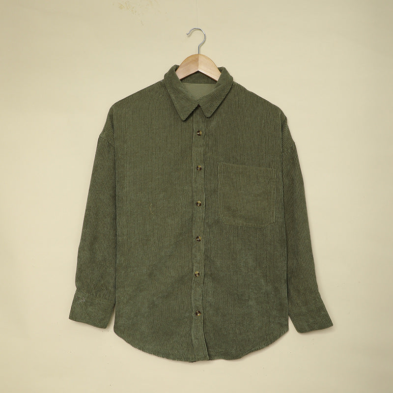 Color ’s Autumn Winter Corduroy Cardigan Shirt With Breasted Collar and Pocket