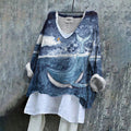 Vintage Fantasy Humpback Whale Dreamy Art Pattern Linen Blend Tunic elevenforest