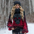 Women's Halloween Black Rose And Skull Inspired Chunky Knit Turtleneck Sweater elevenforest