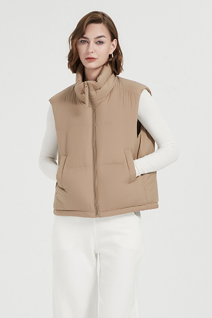 Daily Pocket Zipper White Duck Down Mandarin Collar Waistcoats(down Content 86%~90%)
