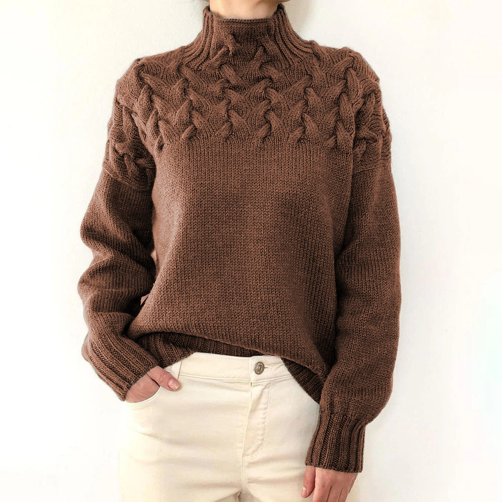 Vintage Woven Detail Turtleneck Long Sleeve Sweater elevenforest