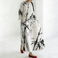 Comstylish Japanese Art Retro Watercolor Bamboo Pattern Long Dress