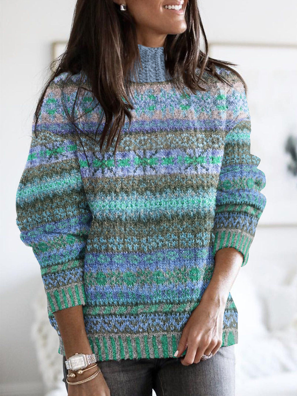 Retro Ethnic Pattern Turtleneck Sweater elevenforest