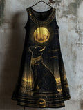 Comstylish Ancient Egyptian Divine Black Cat Linen Tank Dress