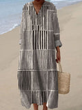 Comstylish Women's Vintage Geometric Line Art Print Cotton Dress