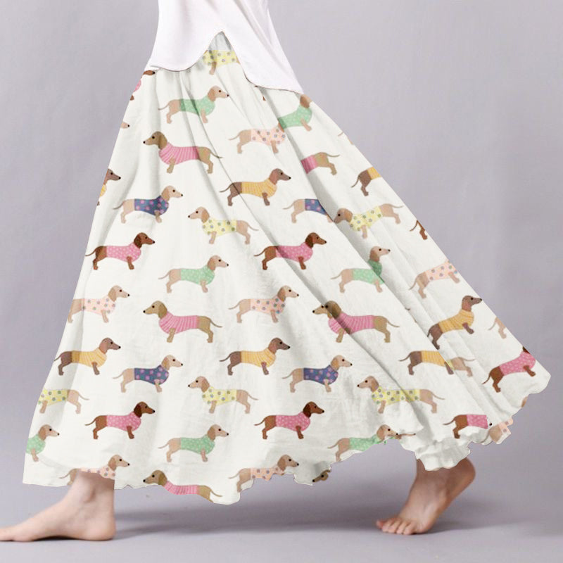 Women's Vintage Dachshund Printed Casual Skirt elevenforest