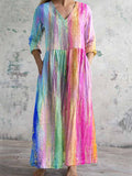 Women's V-neck Rainbow Gradient Gold Glitter Pattern Printed Cotton An