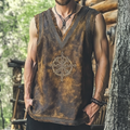 Men's Distressed Viking Rune Leather Lounge Vest elevenforest
