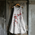 Vintage Cherry Blossom Art Linen Tank Dress elevenforest