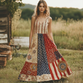 Women's Vintage Flag And Mandala Floral Print Sleeveless Dress elevenforest