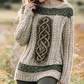 Women's Irish Celtic Knot Jacquard Contrast Sweater elevenforest