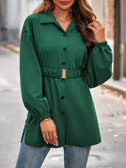 Loose Belted Color Lapel Blouses&shirts Tops Shirts Tops