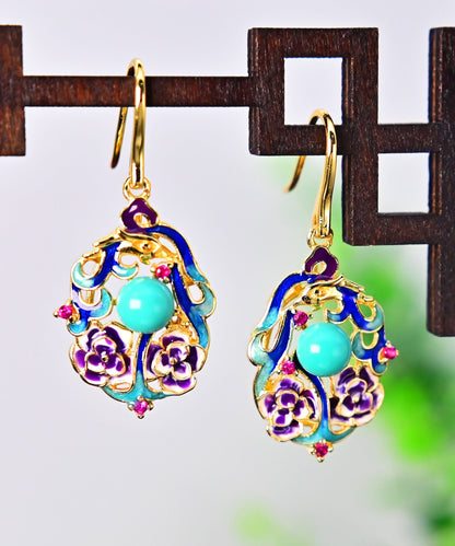 Light Green Sterling Silver Overgild Cloisonne Turquoise Drop Earrings