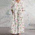 Vintage Flowers Pattern Women's Linen Dress elevenforest